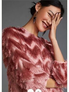 Hutch Fringed Chevron Pink Dress - Size Small